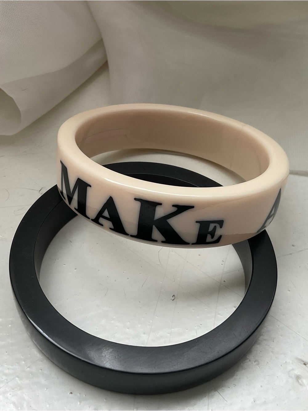 Statement Cream and Black Resin Bangle Set - 'MAKE A DIFFERENCE’